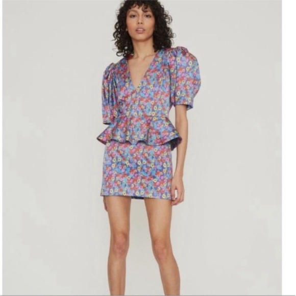 Rotate Birger Christensen Floral Peplum Mini Dress Size 6 80s Cocktail - Picture 13 of 14